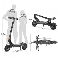 Jednosilnikowa składana hulajnoga elektryczna Ausom L2 Max, silnik 1000W, 50km/h, bateria 48V 20,8Ah, opony bezdętkowe 10x3 cali - HulajPro.app