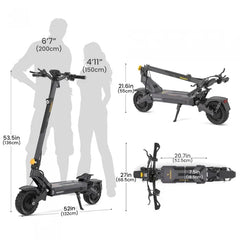 Składana hulajnoga elektryczna Ausom DT2 Pro, 2*1100W, 68km/h, bateria 52V 23,4Ah, wykorzystuje technologię podwozia lotniczego - HulajPro.app